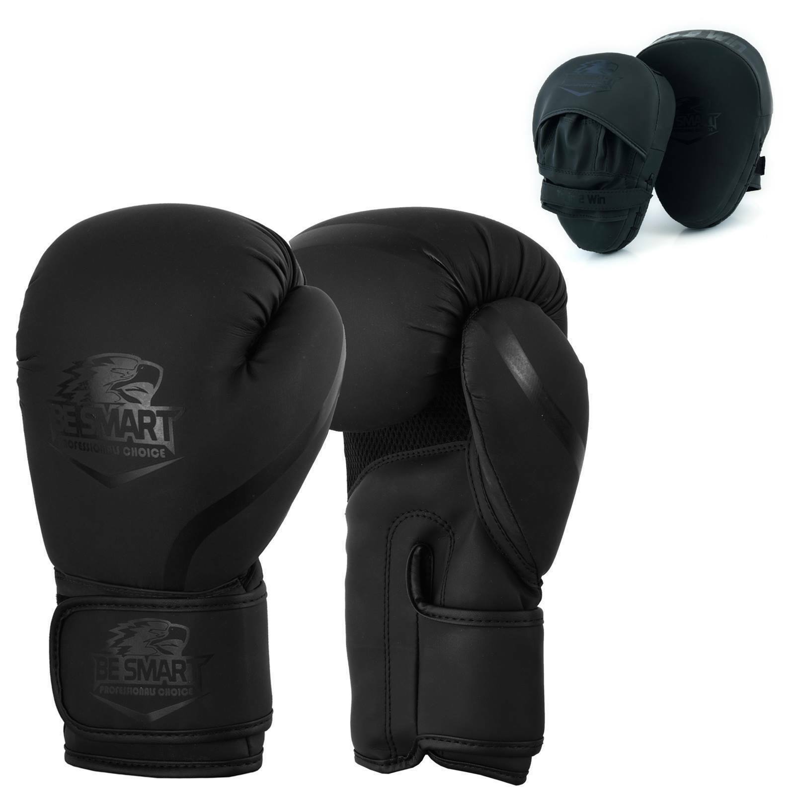 Matt Black Focus Pads and Boxing Gloves Set Hook & Jabs Mitts Ladies